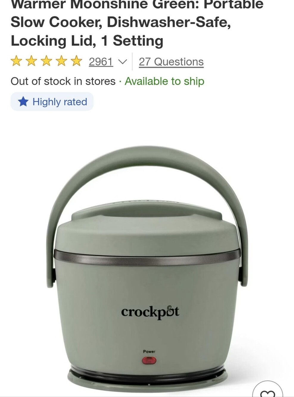 Crockpot Moonshine Green Portable Slow Cooker with Locking Lid